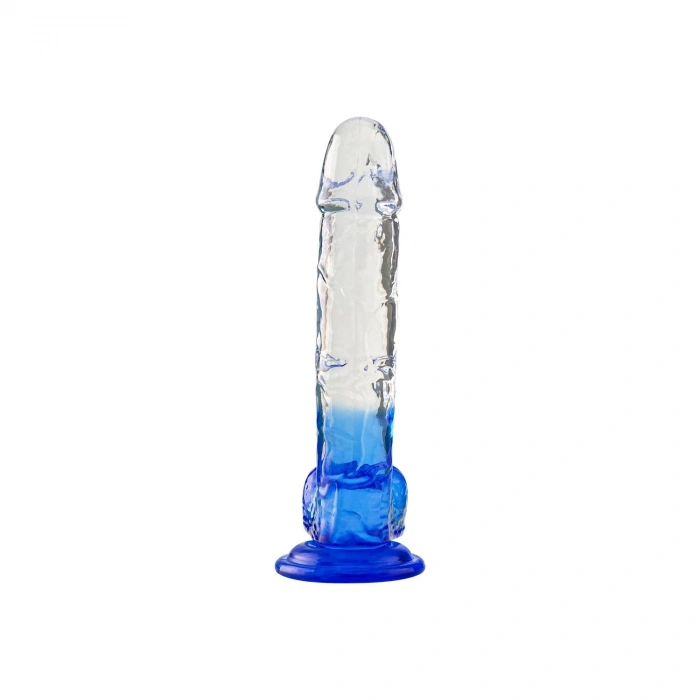 MDB Silikon Şeffaf Mavi Realistik Dildo 20 cm
