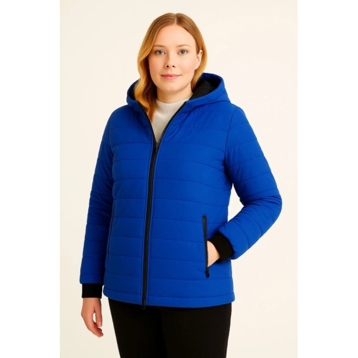 MDB Şişme Kapüşonlu Fermuarlı ont u Itici Kapitone Astarlı Kumaş Cepli Kışlık Rahat Kalıp   aks avisi