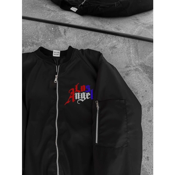 MDB Tam Fermuarlı Uzun Kol Baskılı Bomber Ceket  iyah