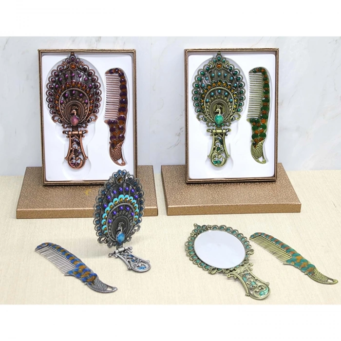 MDB Tavuskuşu Katlanabilir Ayna Ve Tarak Seti Büyük Boy