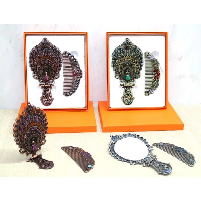 MDB Tavuskuşu Katlanabilir Ayna Ve Tarak Seti Orta Boy