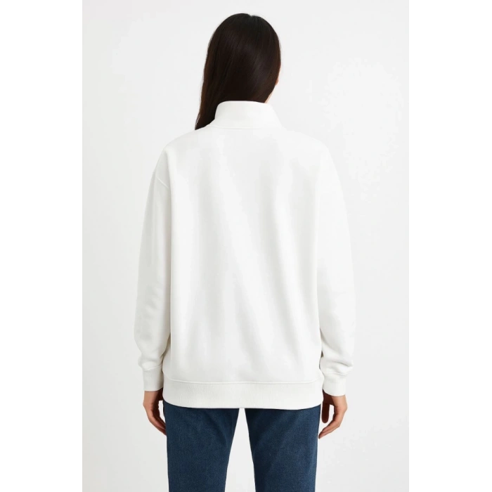 MDB Üç İplik Dık Yaka Yarım Fermuarlı weathirt  Beyaz