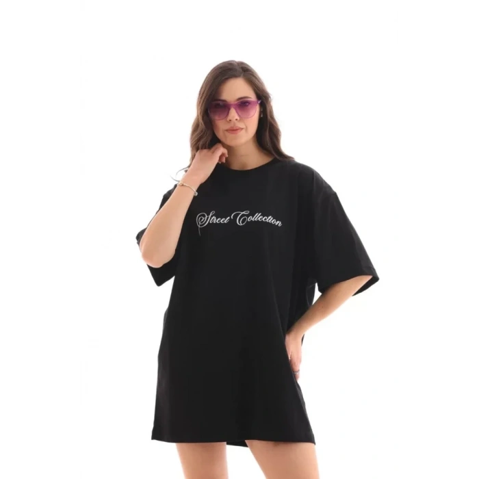 MDB Unisex Bisiklet Yaka Baskılı Oversize Thirt  iyah