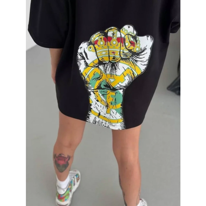 MDB Unisex Bisiklet Yaka Baskılı Oversize Thirt  iyah