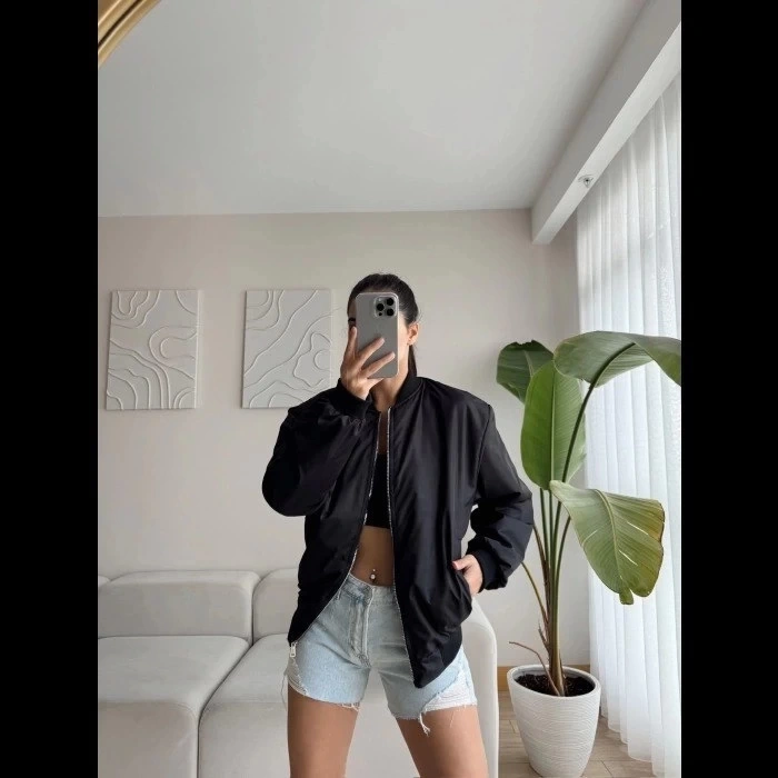 MDB Unisex İçi Astarlı Düz Bomber Ceket  iyah