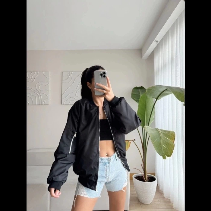 MDB Unisex İçi Astarlı Düz Bomber Ceket  iyah