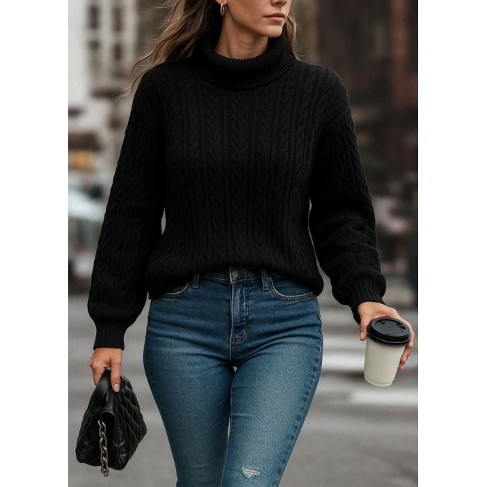 MDB Uzun Kollu Yarı Balıkçı Yaka Triko Bluz