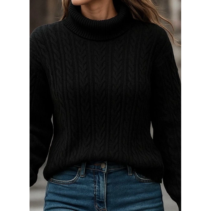 MDB Uzun Kollu Yarı Balıkçı Yaka Triko Bluz