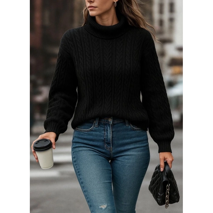 MDB Uzun Kollu Yarı Balıkçı Yaka Triko Bluz