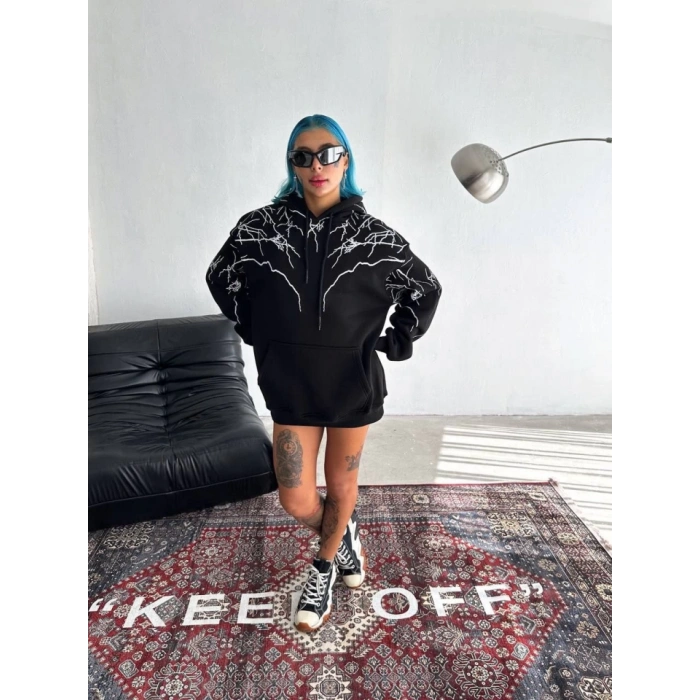 MDB Yıldırım Baskılı Kapşonlu weathirt  iyah