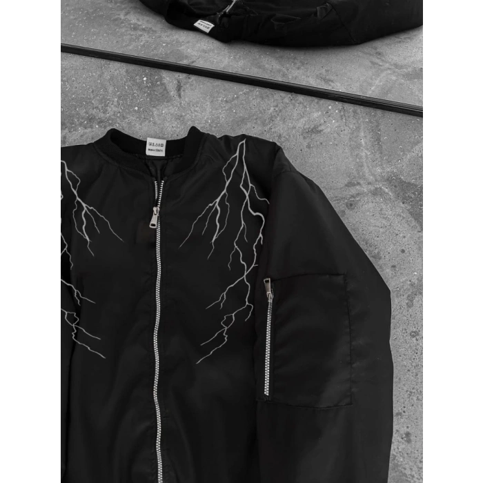 MDB Yıldırım Baskılı Uzun Kol Bomber Ceket  iyah