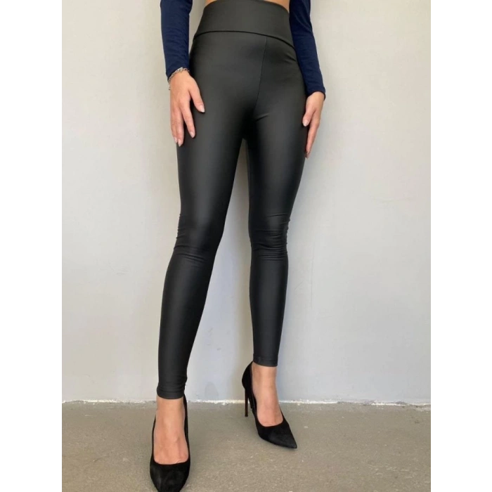 MDB Yüksek Bel Toparlayıcı İçi Şardonlu Deri Tayt