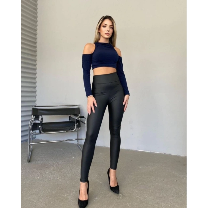 MDB Yüksek Bel Toparlayıcı İçi Şardonlu Deri Tayt