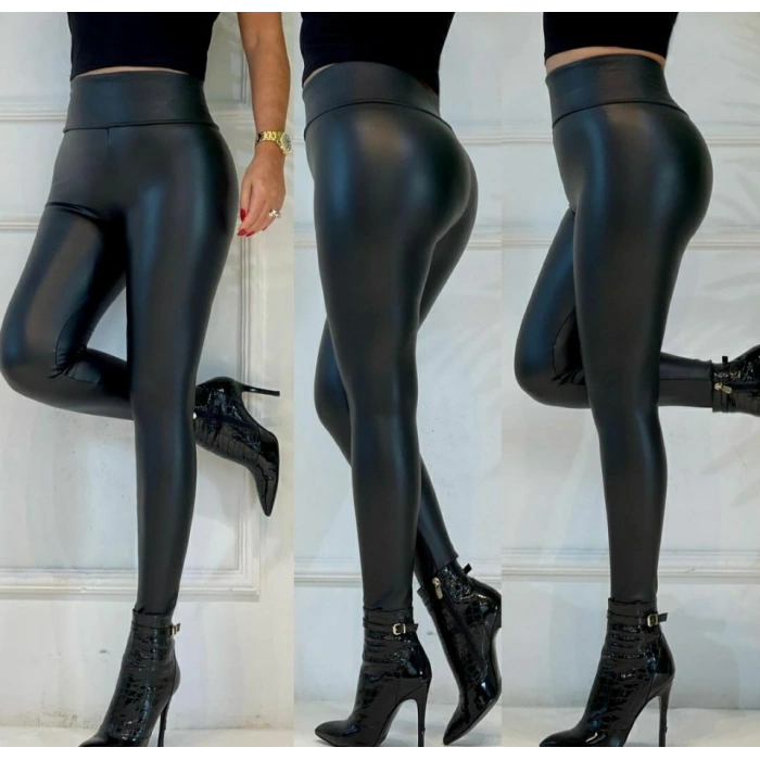 MDB Yüksek Bel Toparlayıcı İçi Şardonlu Deri Tayt