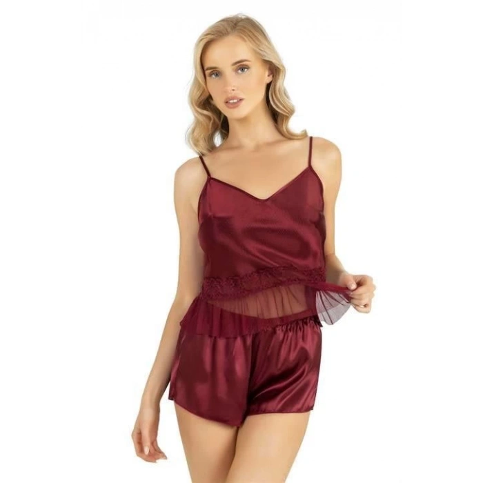 MDB MdbShop Bordo Saten Şort Takımı 9209