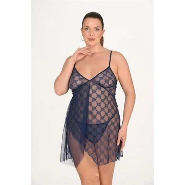 MDB MdbShop Büyük Beden Lacivert Gecelik 3046