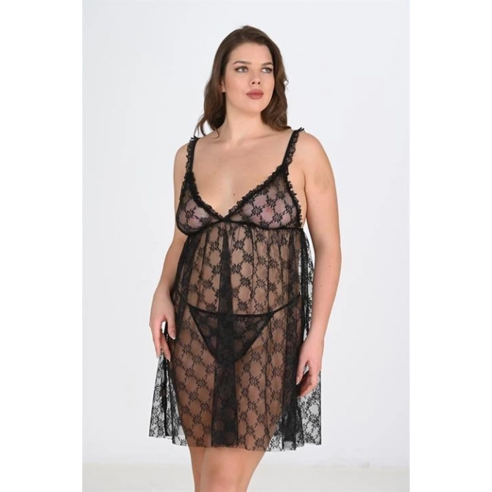 MDB MdbShop Büyük Beden Siyah Gecelik 3041