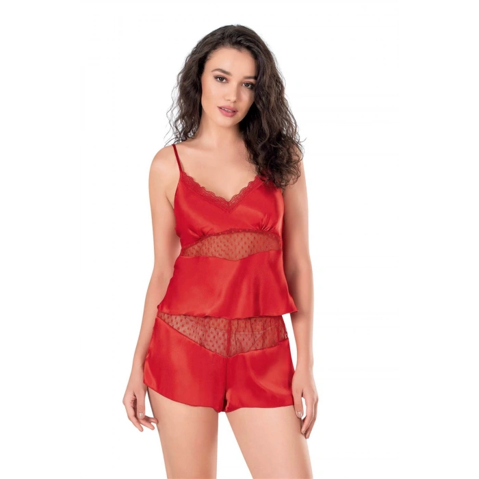 MDB MdbShop Kırmızı Saten Babydoll Şort Takımı