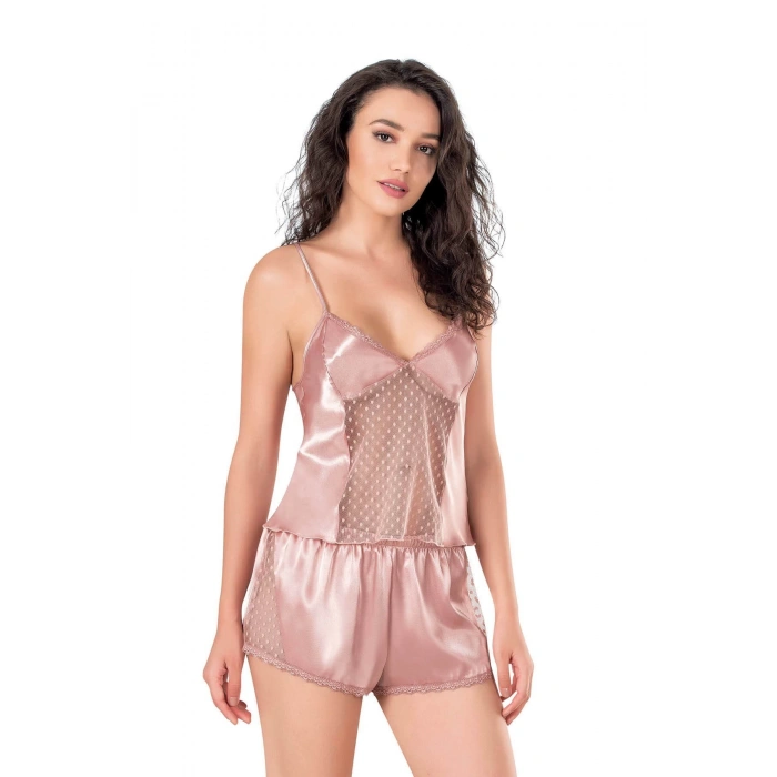 MDB MdbShop Koyu Pudra Saten Babydoll Şort Takımı