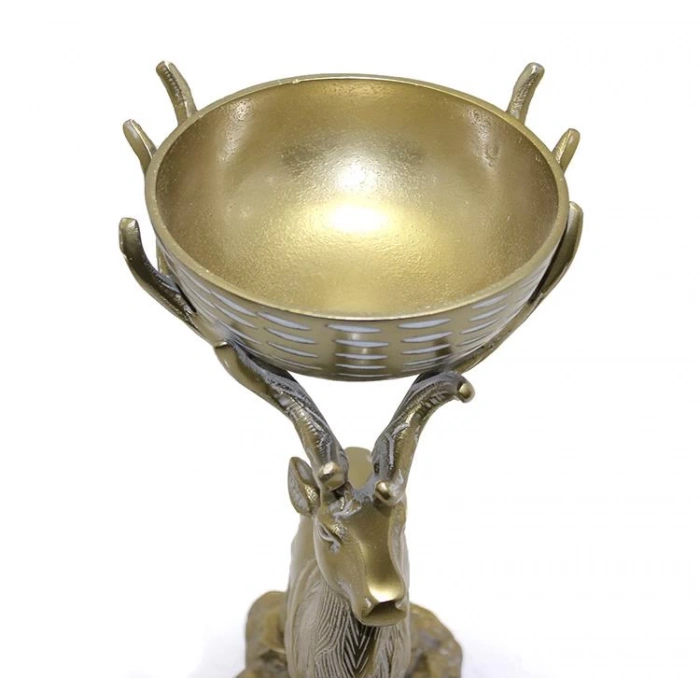 Metal Geyikli Kase 32 Cm Dekoratif Hediyelik
