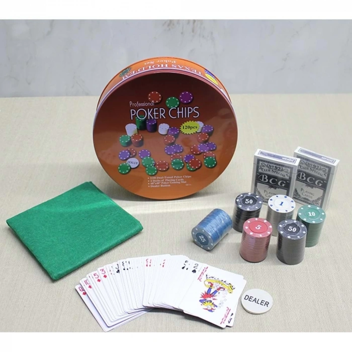 Metal Kutulu 120 Chip Ve 2 Adet İskambil Kağit Setine Sahip Poker Oyunu