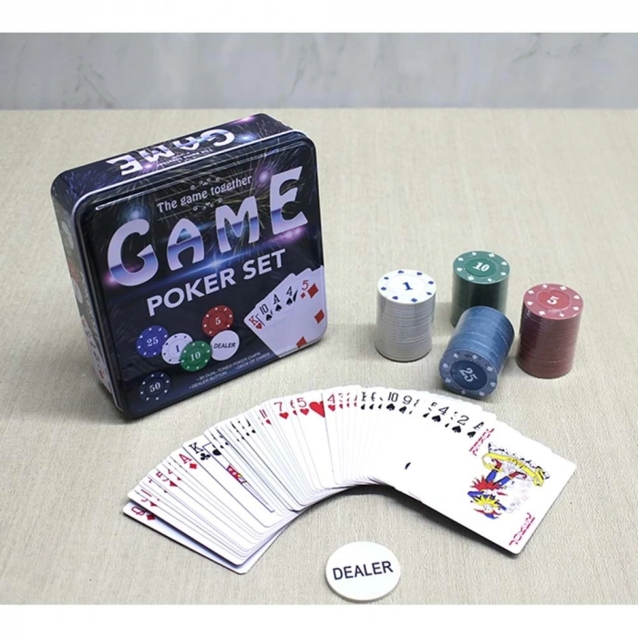 Metal Kutulu 80 Chip Ve 1 Adet İskambil Kağit Setine Sahip Poker Oyunu