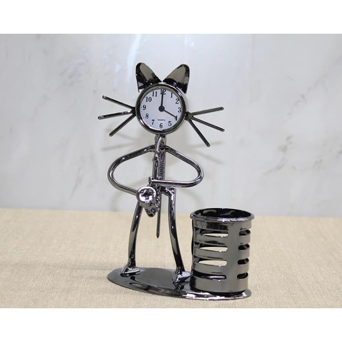 MDB Metal Saksafon Çalan Müzisyen Kedi Saat Ve Kalemlik