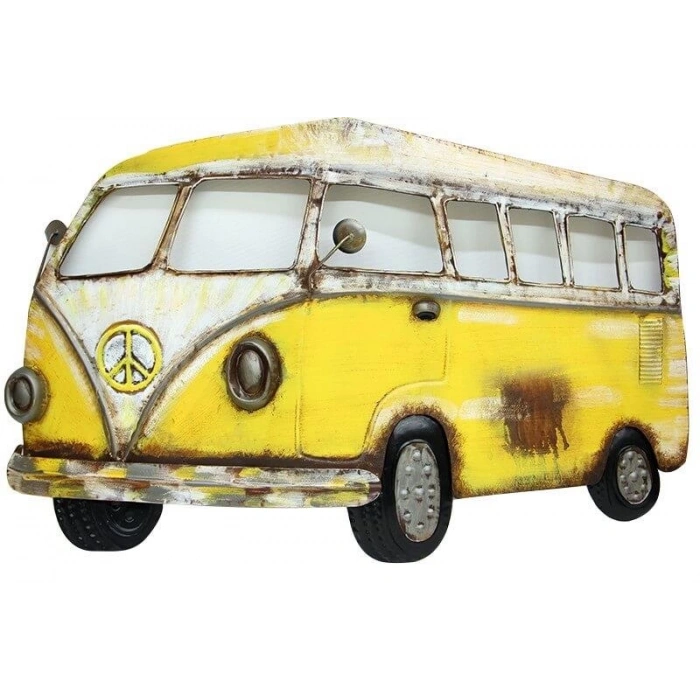 Minibüs Pano Sarı Vintage Dekoratif Ev Ofis Hediyelik