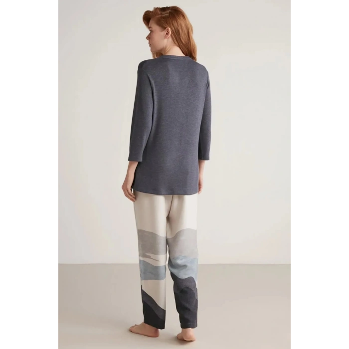 MDB Nautıca W604 Kadın Patlı V Yaka Uzun Kollu Pijama Takımı