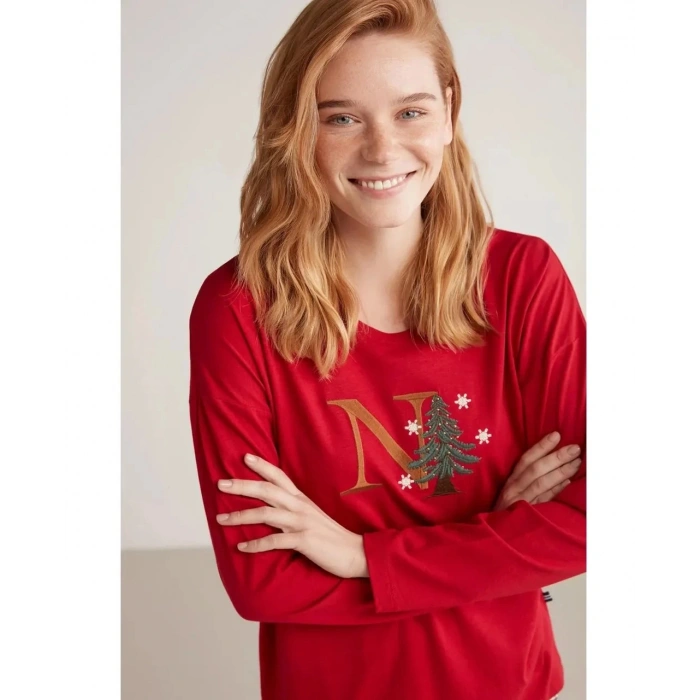 MDB Nautıca W606 Kadın Uzun Kollu Ekoseli Pijama Takımı