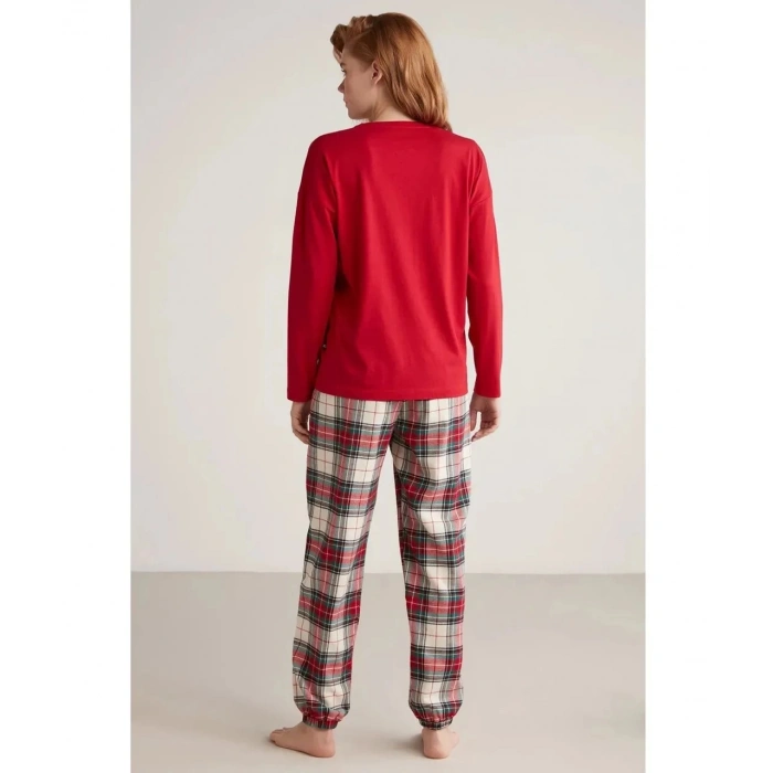 MDB Nautıca W606 Kadın Uzun Kollu Ekoseli Pijama Takımı