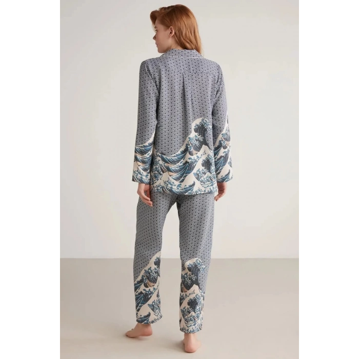 MDB Nautıca W617 Kadın Uzun Kollu Önden Düğmeli Pijama Takımı