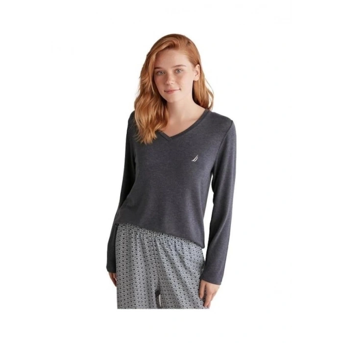MDB Nautıca W618 Kadın Patlı V Yaka Uzun Kollu Pijama Takımı