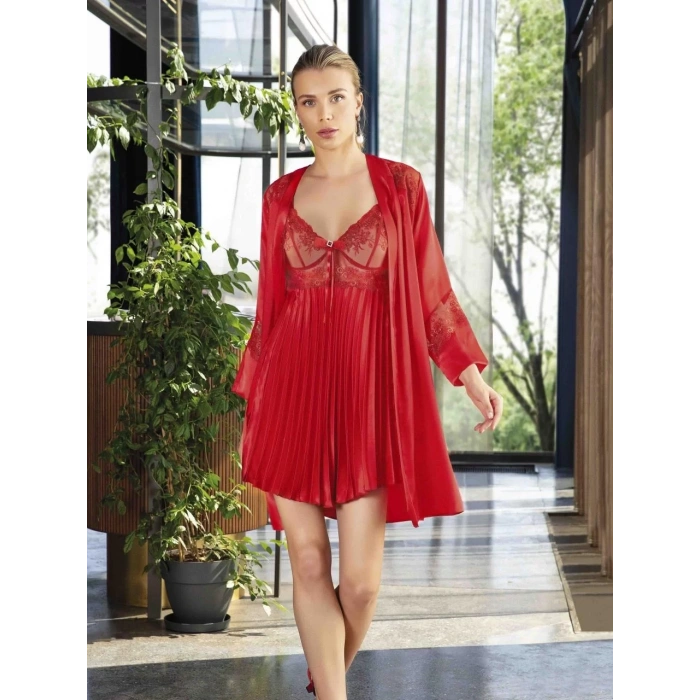 MDB Nurteks 5355 Kısa Gecelik Sabahlık Takım