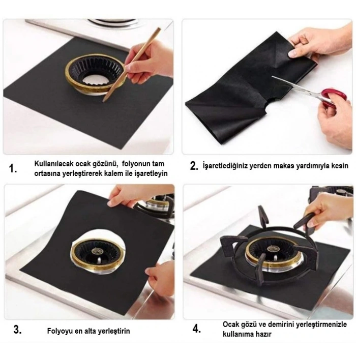 Ocak Koruyucu Folyo Yanmaz Yapışmaz 4lü SiYAH set