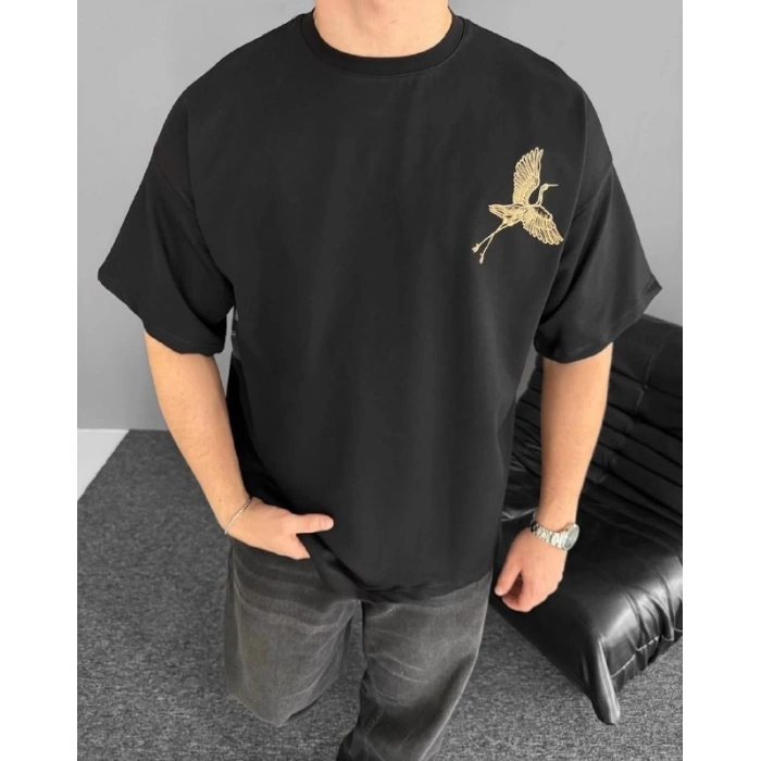 MDB Ön Ve Arka Baskılı Oversize Bisiklet Yaka Tshirt  iyah