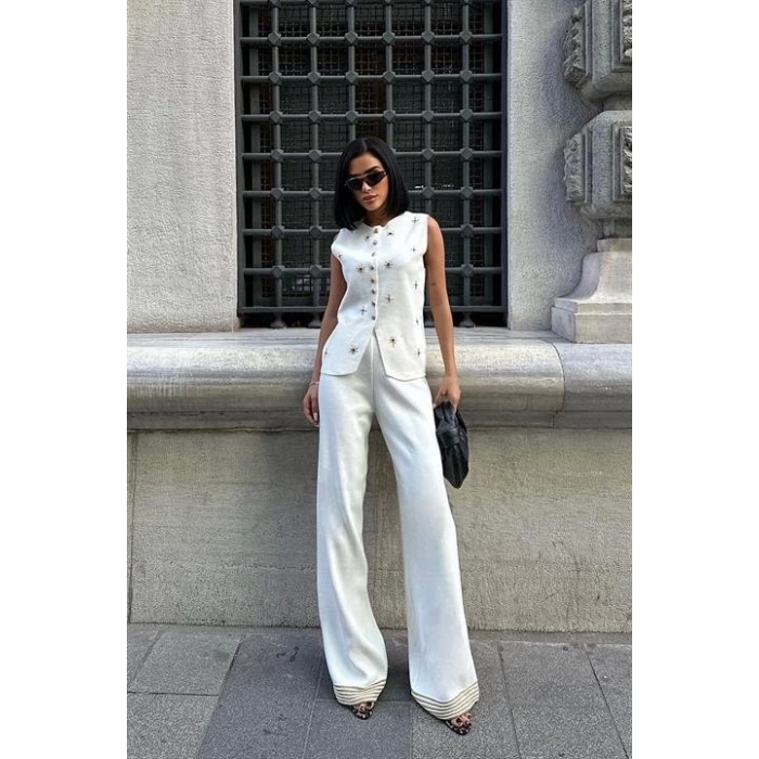 MDB Paulo Gold Düğmeli Yelek Pantolon Takım 9976