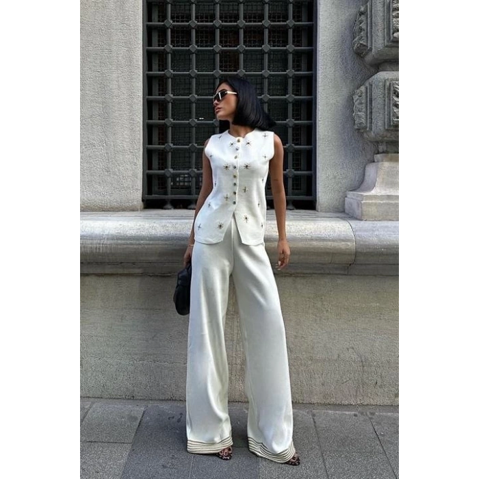 MDB Paulo Gold Düğmeli Yelek Pantolon Takım 9976