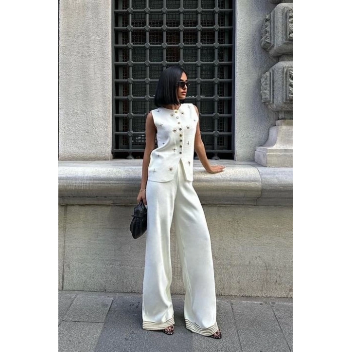 MDB Paulo Gold Düğmeli Yelek Pantolon Takım 9976