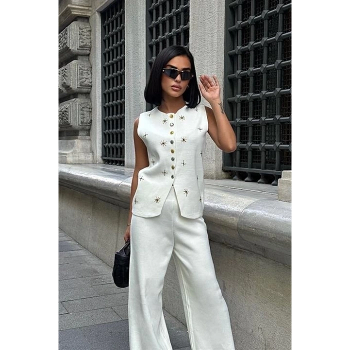 MDB Paulo Gold Düğmeli Yelek Pantolon Takım 9976