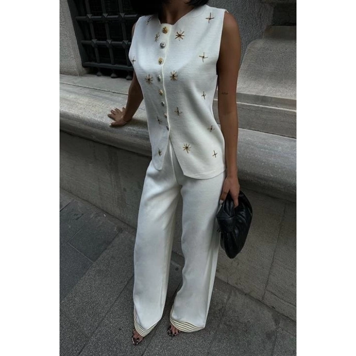 MDB Paulo Gold Düğmeli Yelek Pantolon Takım 9976