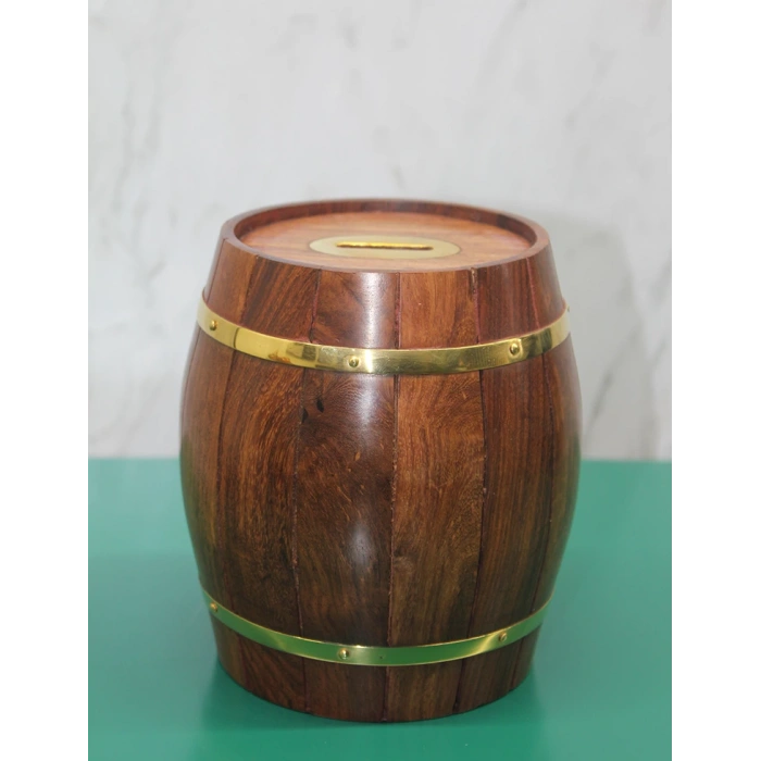 MDB Pirinç Ahşap Fıçı Kumbara