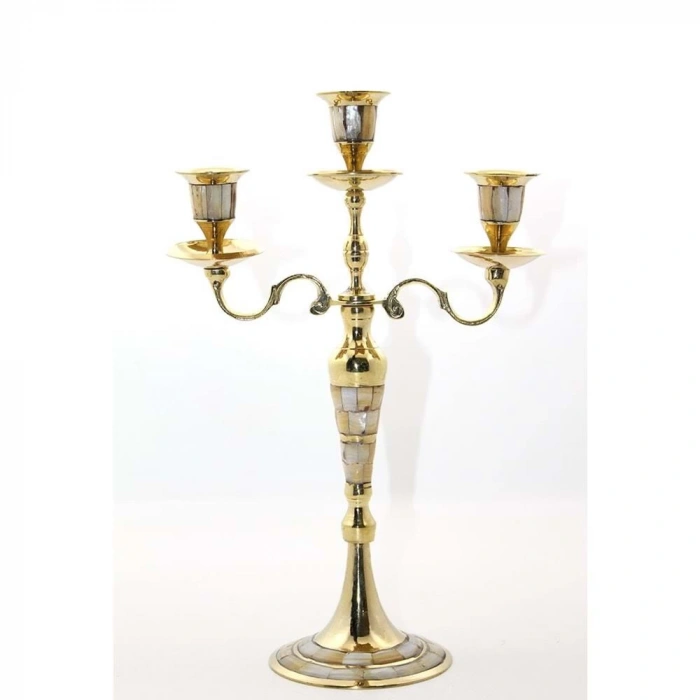 Pirinç Sedefli 3Lü Şamdan