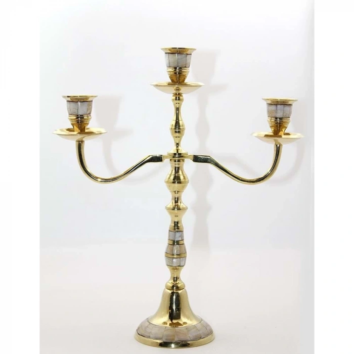 Pirinç Sedefli 3Lü Şamdan