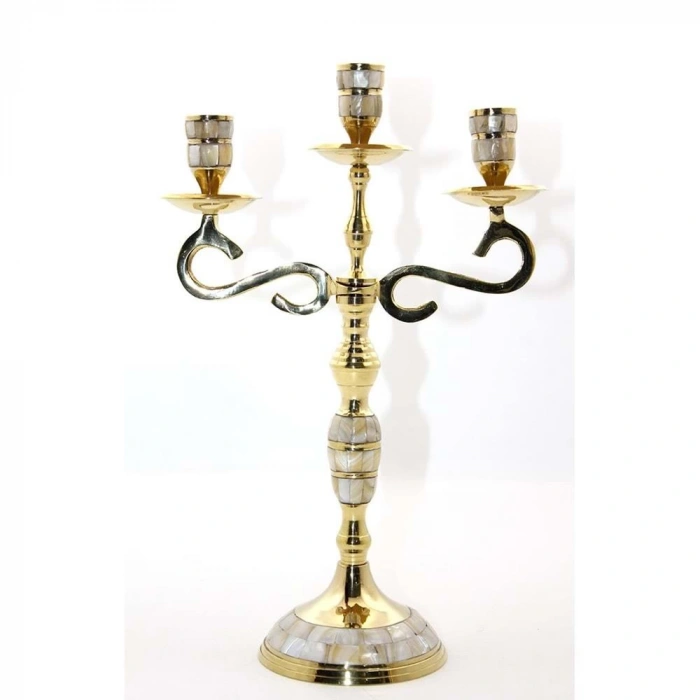 Pirinç Sedefli 3Lü Şamdan