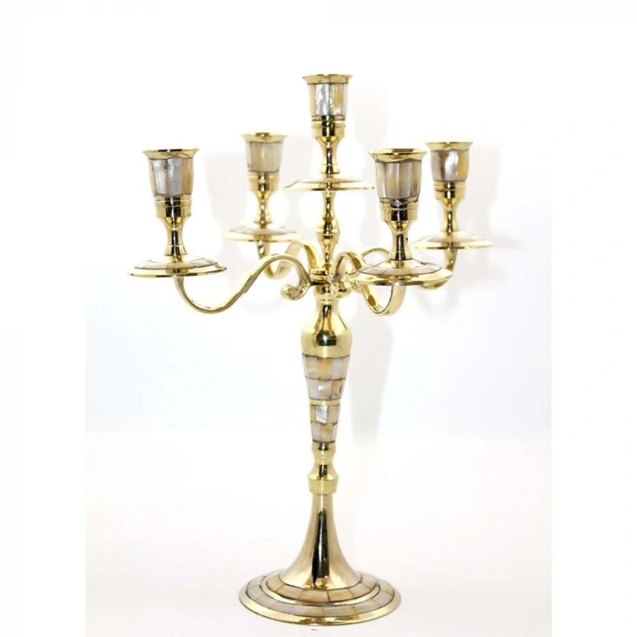 Pirinç Sedefli 5Li Şamdan