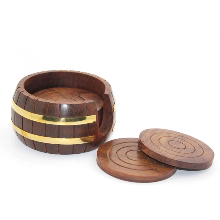 MDB Pirinç Yuvarlak Ahşap Bardak Altı