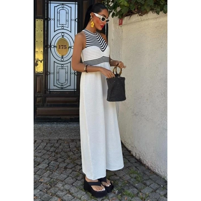 MDB Roba Çizgili Uzun Triko Elbise 2858