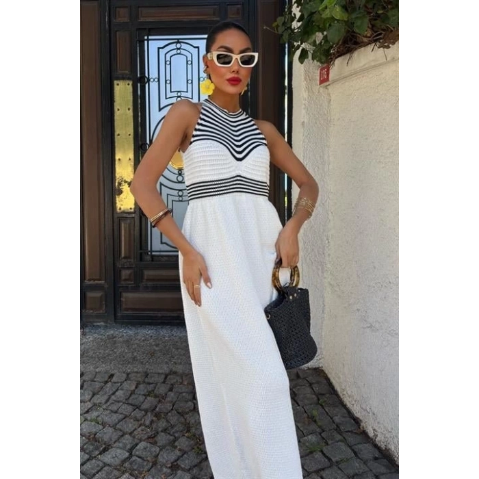 MDB Roba Çizgili Uzun Triko Elbise 2858