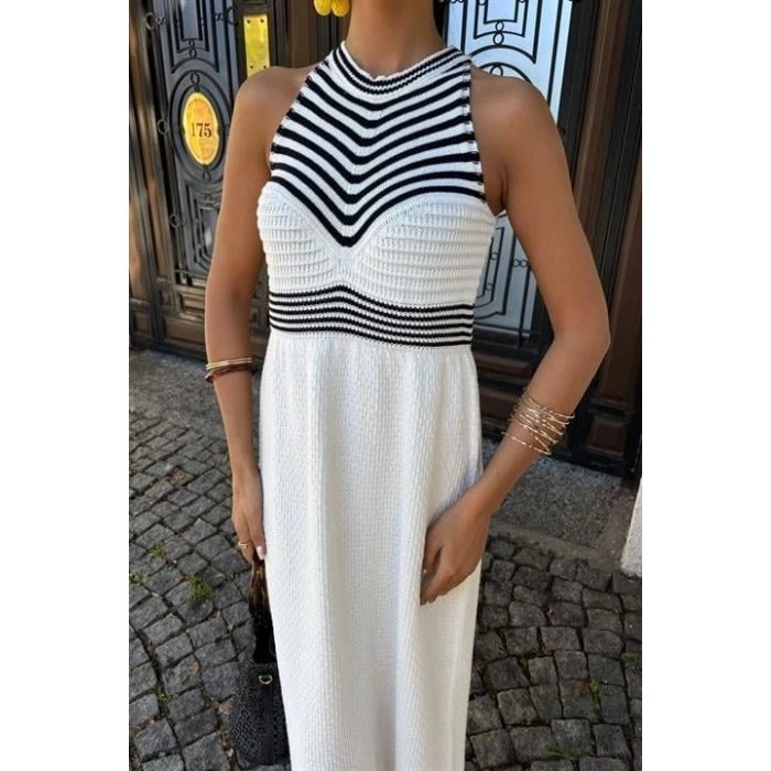 MDB Roba Çizgili Uzun Triko Elbise 2858